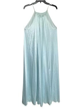 Vintage Sakowitz Ice Blue Halter Maxi Gown Nightgown Flowy - Size Small